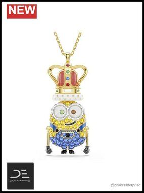 Goldtone King Bob Pendant Necklace Crystal Articulated Charm Adjustable Chain